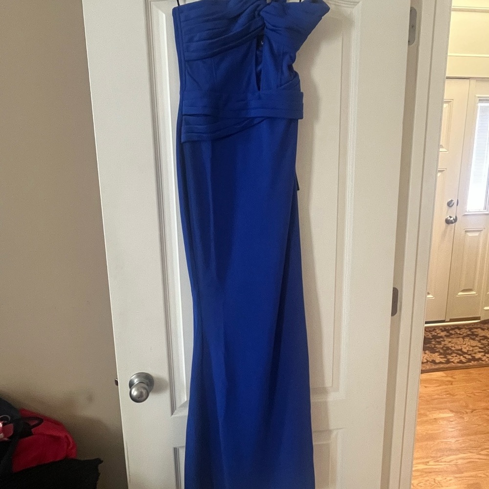 Lulu's Elegant Finesse Royal Blue Cut Out Strapless Maxi Gown Women’s Size M - Picture 7 of 15